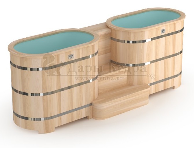 Купель двойная овальная гладкая столярная из кедра с пластиковой вставкой